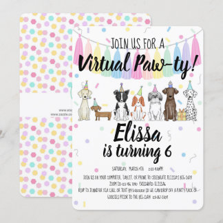 Virtual Puppy Dog Girl Birthday Pawty Einladung