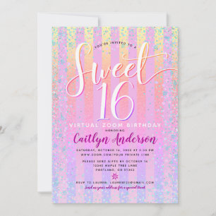 Virtual Rainbow Ombre Sweet 16 Birthday Girly Chic Einladung
