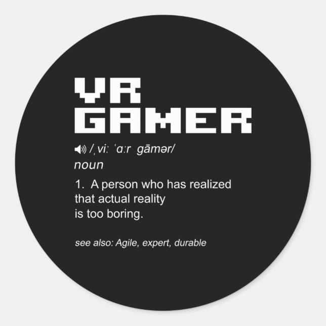 Virtual Reality v Gaming Computer PC Video Gamer Runder Aufkleber (Vorderseite)