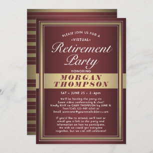 Virtual Retirement Party Burgundy White und Gold Einladung