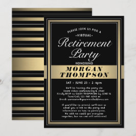 Virtual Retirement Party Schwarz-weiß und Gold Einladung