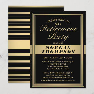 Virtual Retirement Party Schwarz-weiß und Gold Einladung