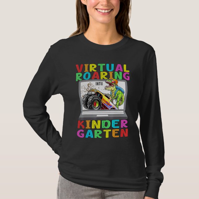 Virtual Roaring Kindergarten Dinosaur T Rex Back t T-Shirt (Vorderseite)