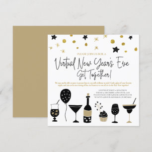 Virtual Silvester Party Cocktails Gold Black Einladung