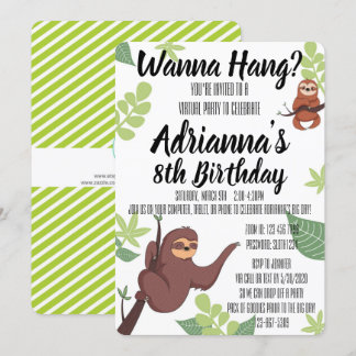 Virtual Sloth - Wanna Hang? Thema Birthday Party Einladung