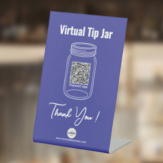 Virtual Tip Jar, Custom QR Code Payment App, blau Sockelschild