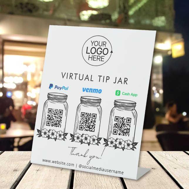 Virtual Tip Jar Logo PayPal Venmo Cash App QR Code Sockelschild (Virtual Tip Jar Logo PayPal Venmo Cash App QR Code Pedestal Sign)