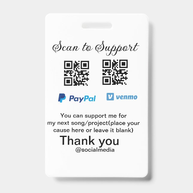 Virtual tip jar q oder Code-Geld-Spende PayPal ven Ausweis (Vorderseite)