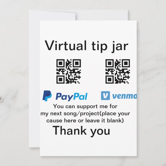 Virtual tip jar q oder Code-Geld-Spende PayPal ven Einladung (Vorderseite)
