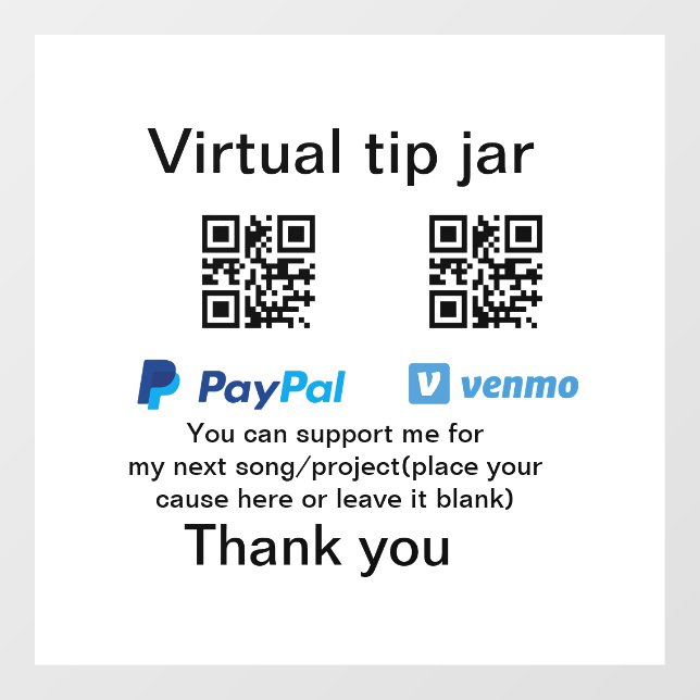 Virtual tip jar q oder Code-Geld-Spende PayPal ven Fensteraufkleber (Blatt)