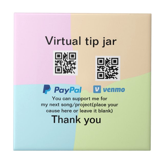 Virtual tip jar q oder Code-Geld-Spende PayPal ven Fliese (Vorderseite)