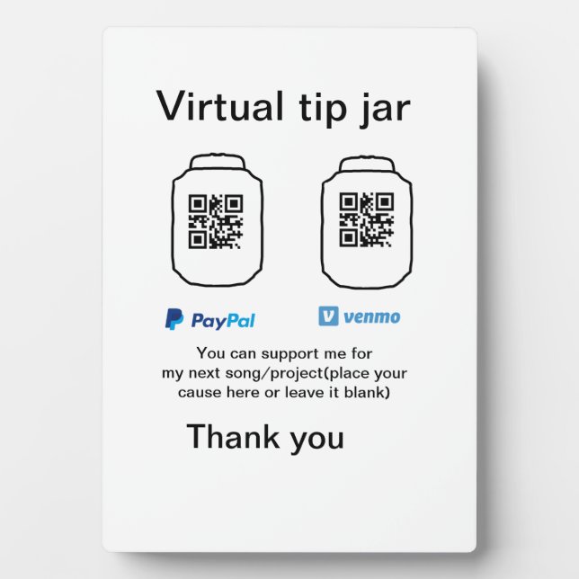 Virtual tip jar q oder Code-Geld-Spende PayPal ven Fotoplatte (Vorderseite)