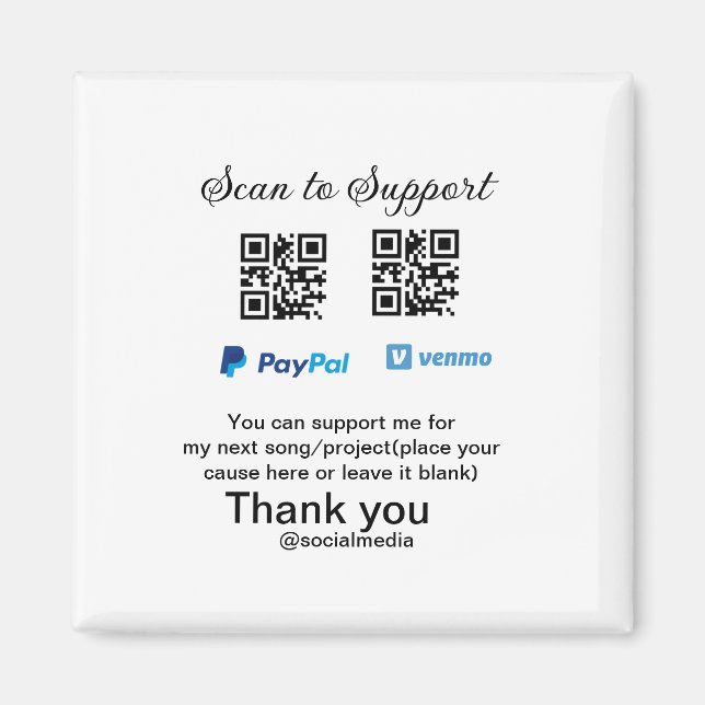 Virtual tip jar q oder Code-Geld-Spende PayPal ven Magnet (Vorne)