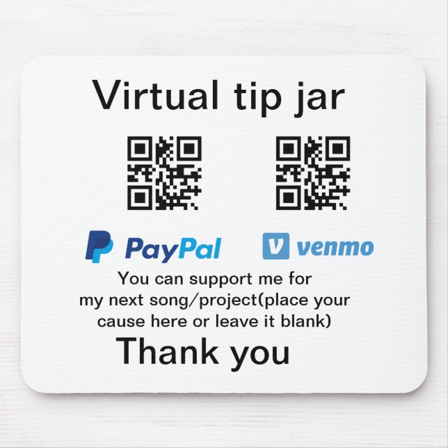 Virtual tip jar q oder Code-Geld-Spende PayPal ven Mousepad (Vorne)