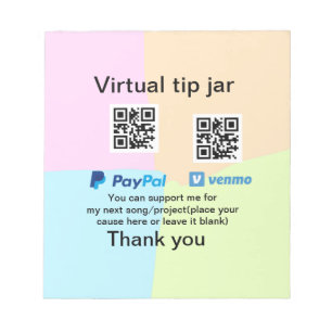 Virtual tip jar q oder Code-Geld-Spende PayPal ven Notizblock