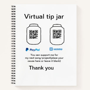 Virtual tip jar q oder Code-Geld-Spende PayPal ven Notizbuch