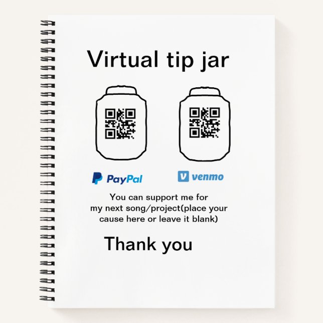 Virtual tip jar q oder Code-Geld-Spende PayPal ven Notizbuch (Vorderseite)