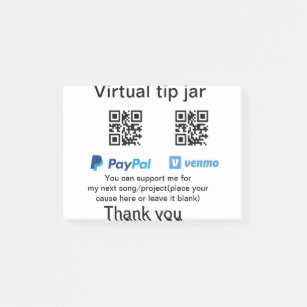Virtual tip jar q oder Code-Geld-Spende PayPal ven Post-it Klebezettel