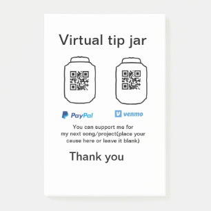 Virtual tip jar q oder Code-Geld-Spende PayPal ven Post-it Klebezettel