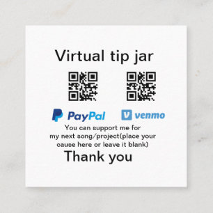 Virtual tip jar q oder Code-Geld-Spende PayPal ven Quadratische Visitenkarte