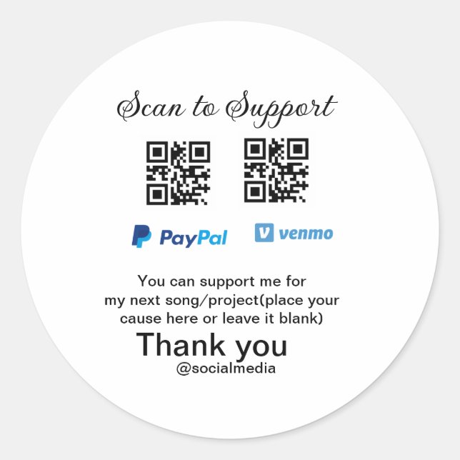 Virtual tip jar q oder Code-Geld-Spende PayPal ven Runder Aufkleber (Vorderseite)