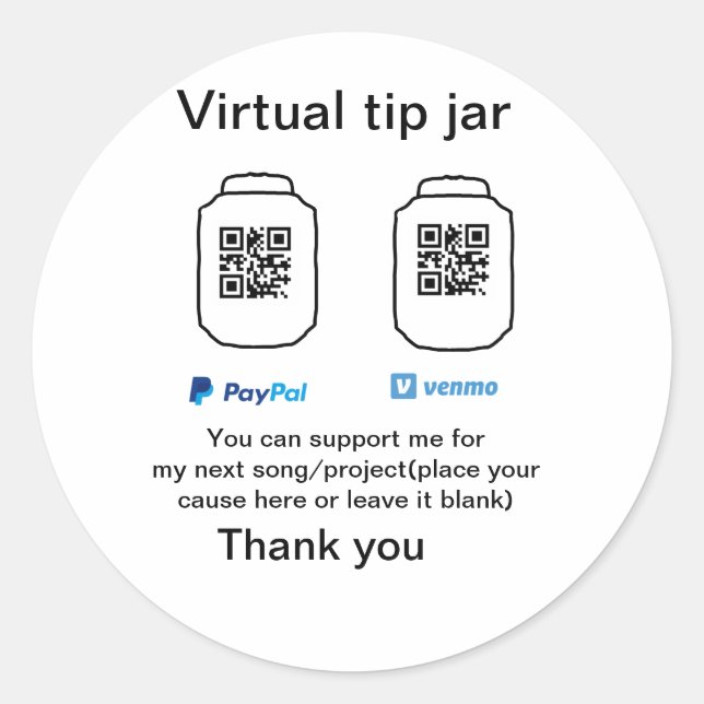 Virtual tip jar q oder Code-Geld-Spende PayPal ven Runder Aufkleber (Vorderseite)