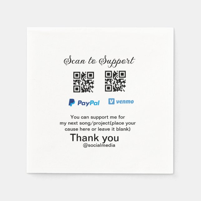 Virtual tip jar q oder Code-Geld-Spende PayPal ven Serviette (Vorderseite)
