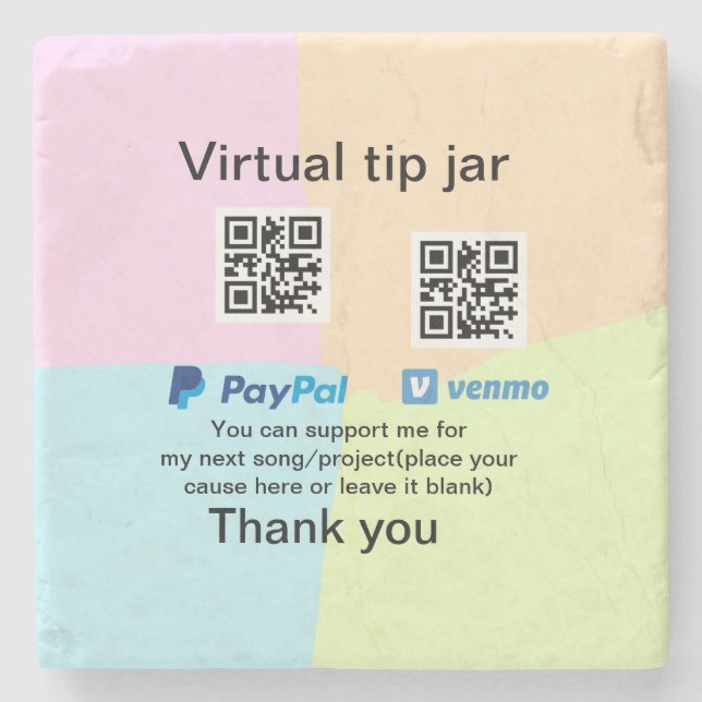 Virtual tip jar q oder Code-Geld-Spende PayPal ven Steinuntersetzer (Vorderseite)