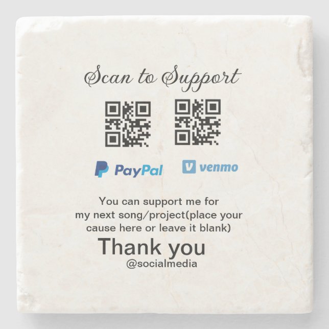 Virtual tip jar q oder Code-Geld-Spende PayPal ven Steinuntersetzer (Vorderseite)