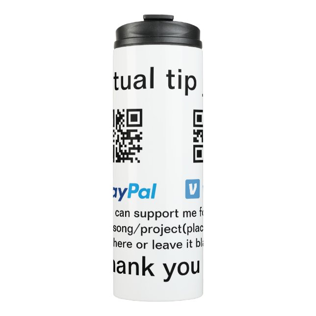 Virtual tip jar q oder Code-Geld-Spende PayPal ven Thermosbecher (Vorderseite)