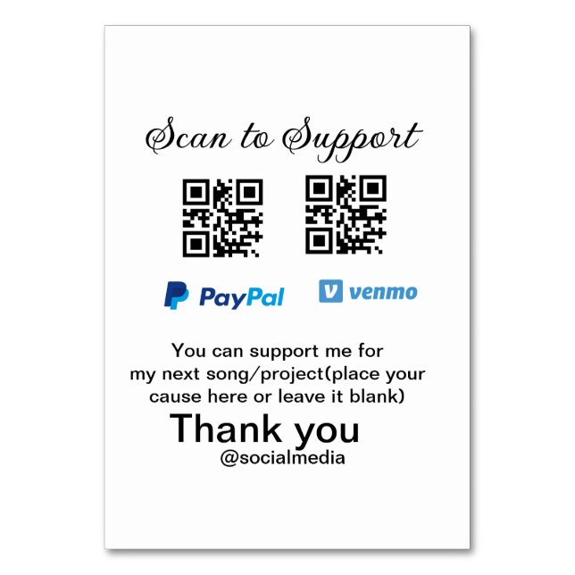 Virtual tip jar q oder Code-Geld-Spende PayPal ven Tischnummer (Vorderseite)