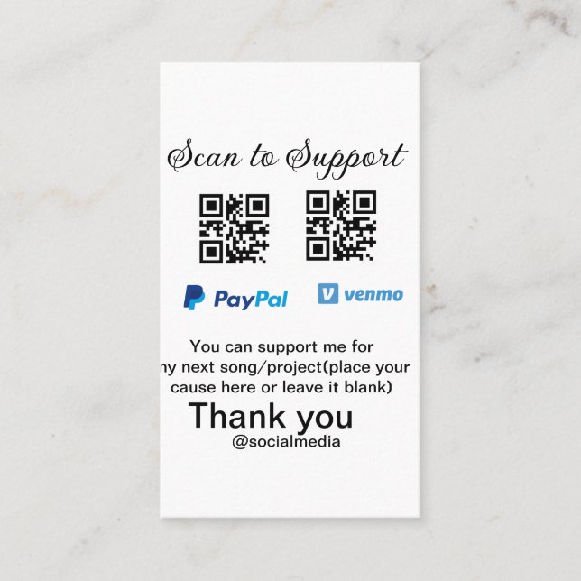 Virtual tip jar q oder Code-Geld-Spende PayPal ven Visitenkarte (Vorderseite)
