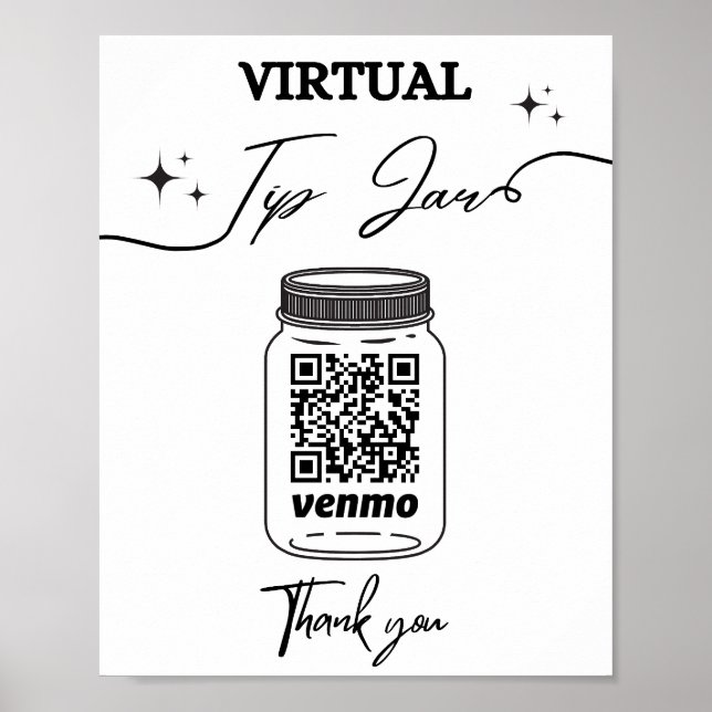 Virtual Tip Jar QR Code Tip Ihr Barkeeper Pedesta Poster (Vorne)