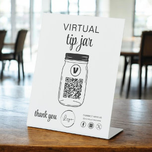 Virtual Tipp Jar QR-Logo Weiß Sockelschild