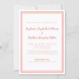 Virtual Wedding Coral & White Minimalistisch onlin Einladung