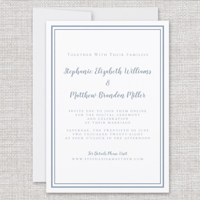 Virtual Wedding Dusty Blue Minimalistisch online Einladung (Von Creator hochgeladen)