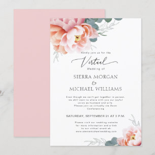 Virtual Wedding Elegante Blues Pink Peony Einladung