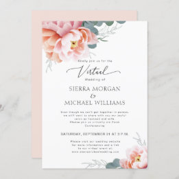 Virtual Wedding Floral Blush Pink Peach Peony Einladung