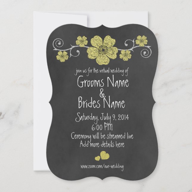 Virtual Wedding Wild Yellow Roses Chalkboard Einladung (Vorderseite)
