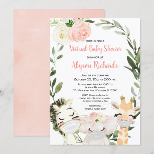 Virtuelle Baby Dusche rosa Grüne Safari Tiere Einladung