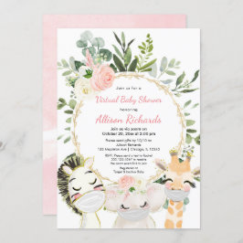 Virtuelle Babydusche Rosa Blütentiere Einladung