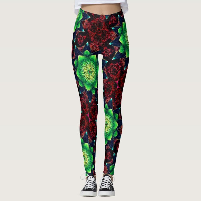 Virtuelle Blume auf Korallen, aufgeschlossen und r Leggings (Vorderseite)