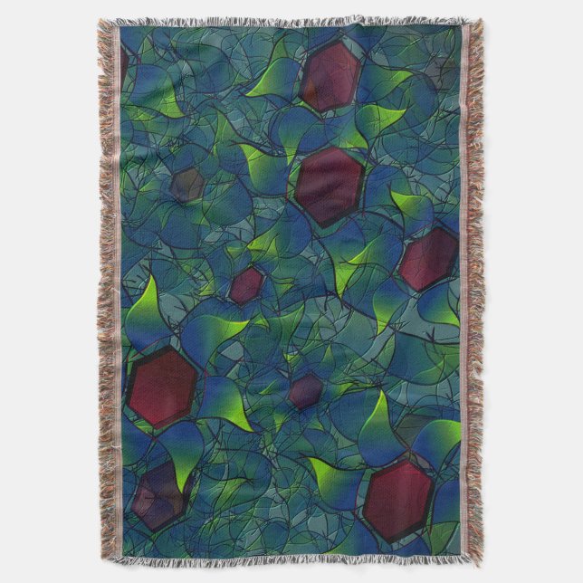 Virtuelle Blüte mit dunkelrotem Hexagon mit blauer Decke (Vorderseite Vertikal)