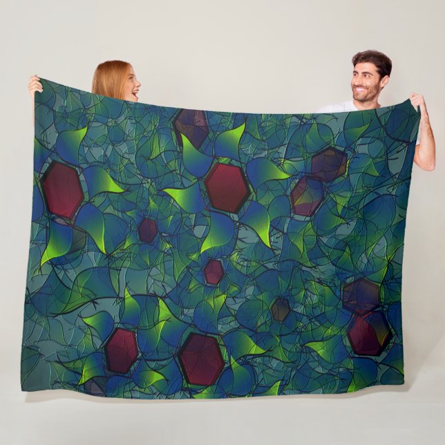 Virtuelle Blüte mit dunkelrotem Hexagon mit blauer Fleecedecke (Beispiel)