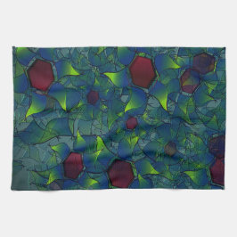 Virtuelle Blüte mit dunkelrotem Hexagon mit blauer Geschirrtuch