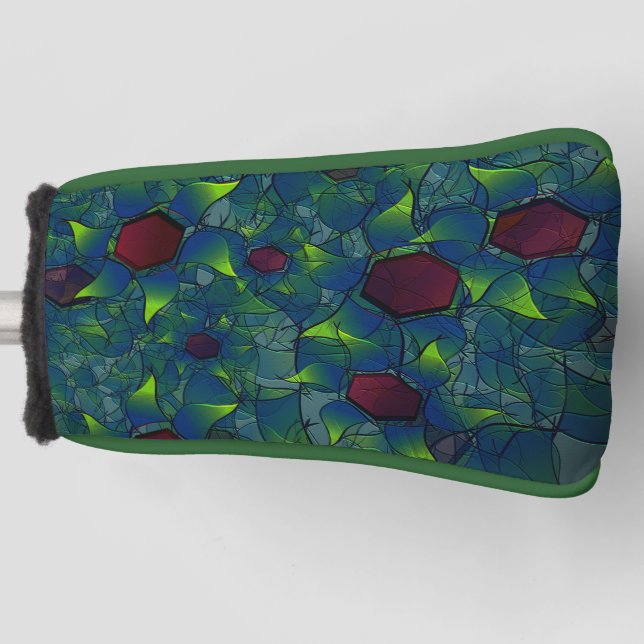 Virtuelle Blüte mit dunkelrotem Hexagon mit blauer Golf Headcover (Vorderseite)