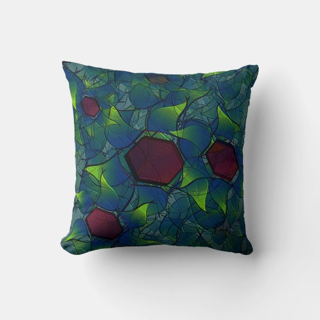 Virtuelle Blüte mit dunkelrotem Hexagon mit blauer Kissen (Vorderseite)