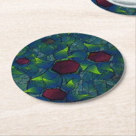 Virtuelle Blüte mit dunkelrotem Hexagon mit blauer Runder Pappuntersetzer