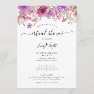 Virtuelle Braut- oder Babyparty Aquarell-Blumen Einladung