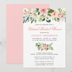 Virtuelle Brautparty Wasserfarbe Floral Rosa Einladung